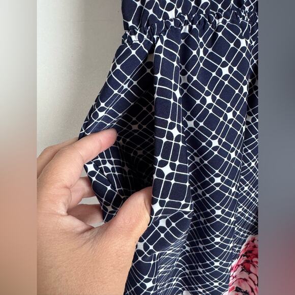 41 Hawthorn Kaziah Shirt Dress Cinch Waist Button Gingham Navy Pink Floral Large - Picture 6 of 10